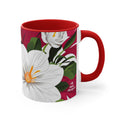 White Flowers on Red, Ceramic Coffee Mug