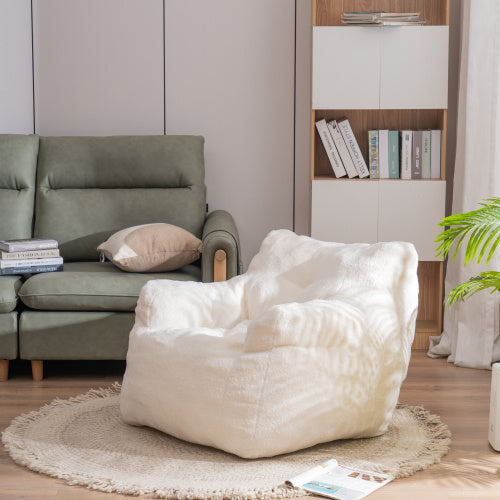 Soft Teddy Tufted Foam Bean Bag Chair, Ivory White