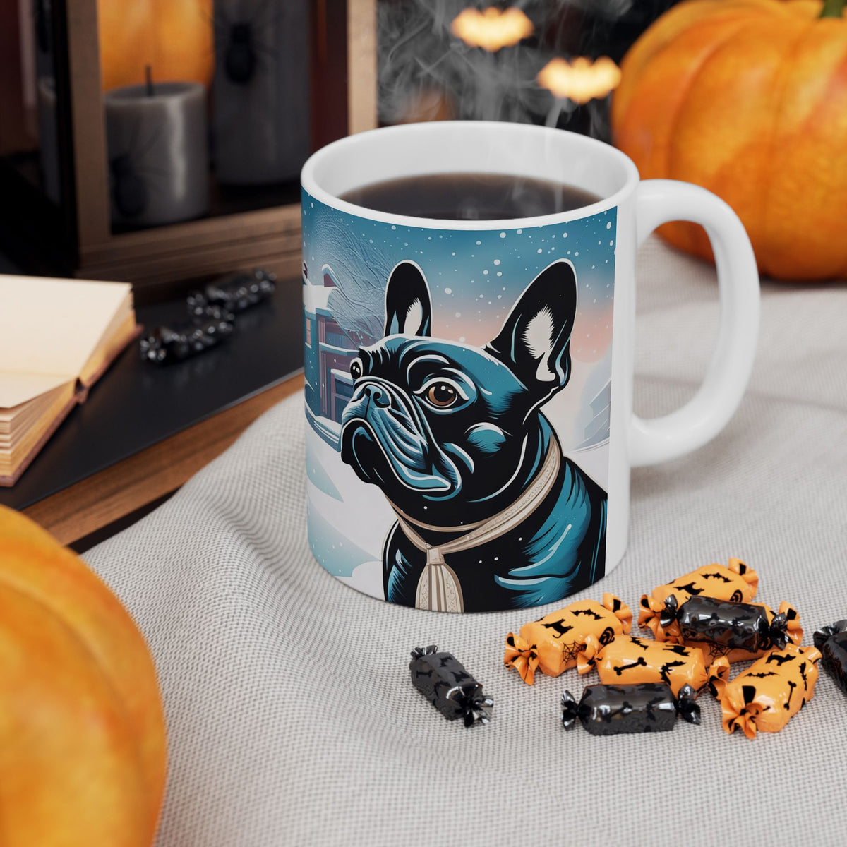 Snow Day French Bulldog Ceramic Mug — 11 oz