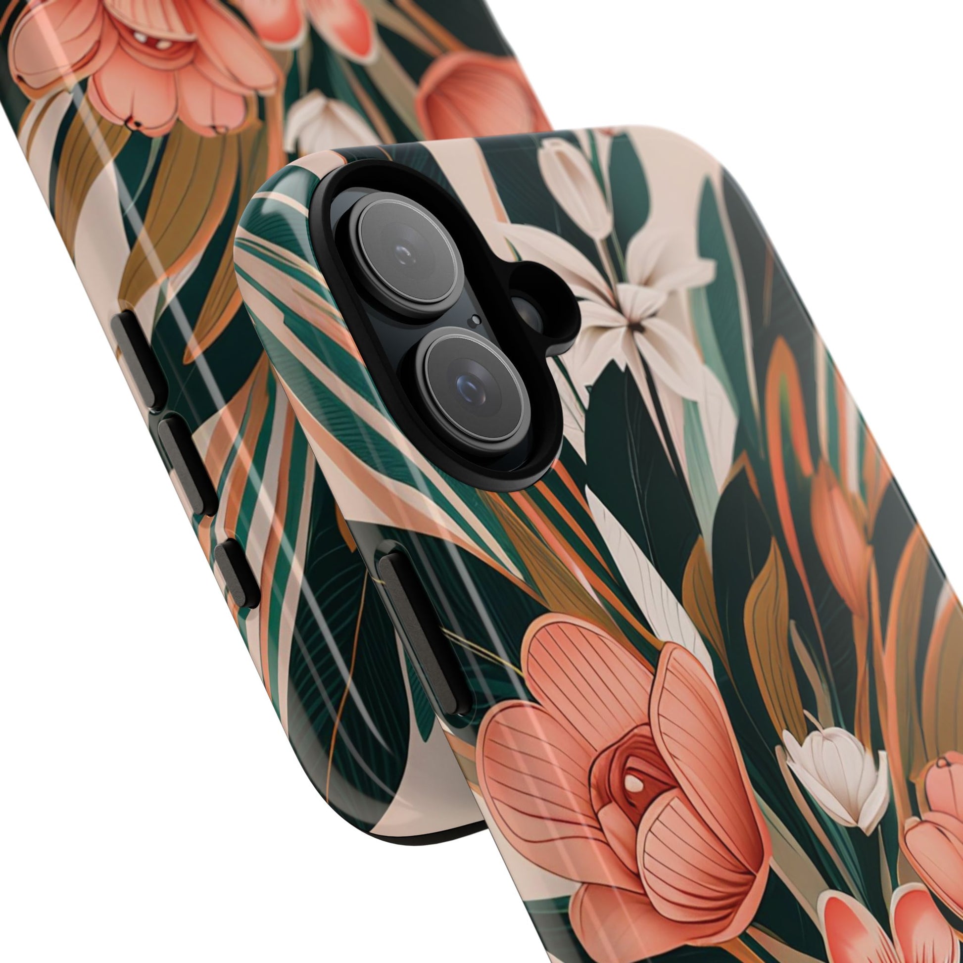 Peach Art Deco Flowers, Cell Phone Case - Apple, Samsung, Google Pixel