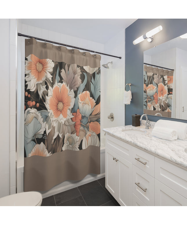 Muted Wildflower Bouquet, Shower Curtain, Taupe accent color - 71" x 74"