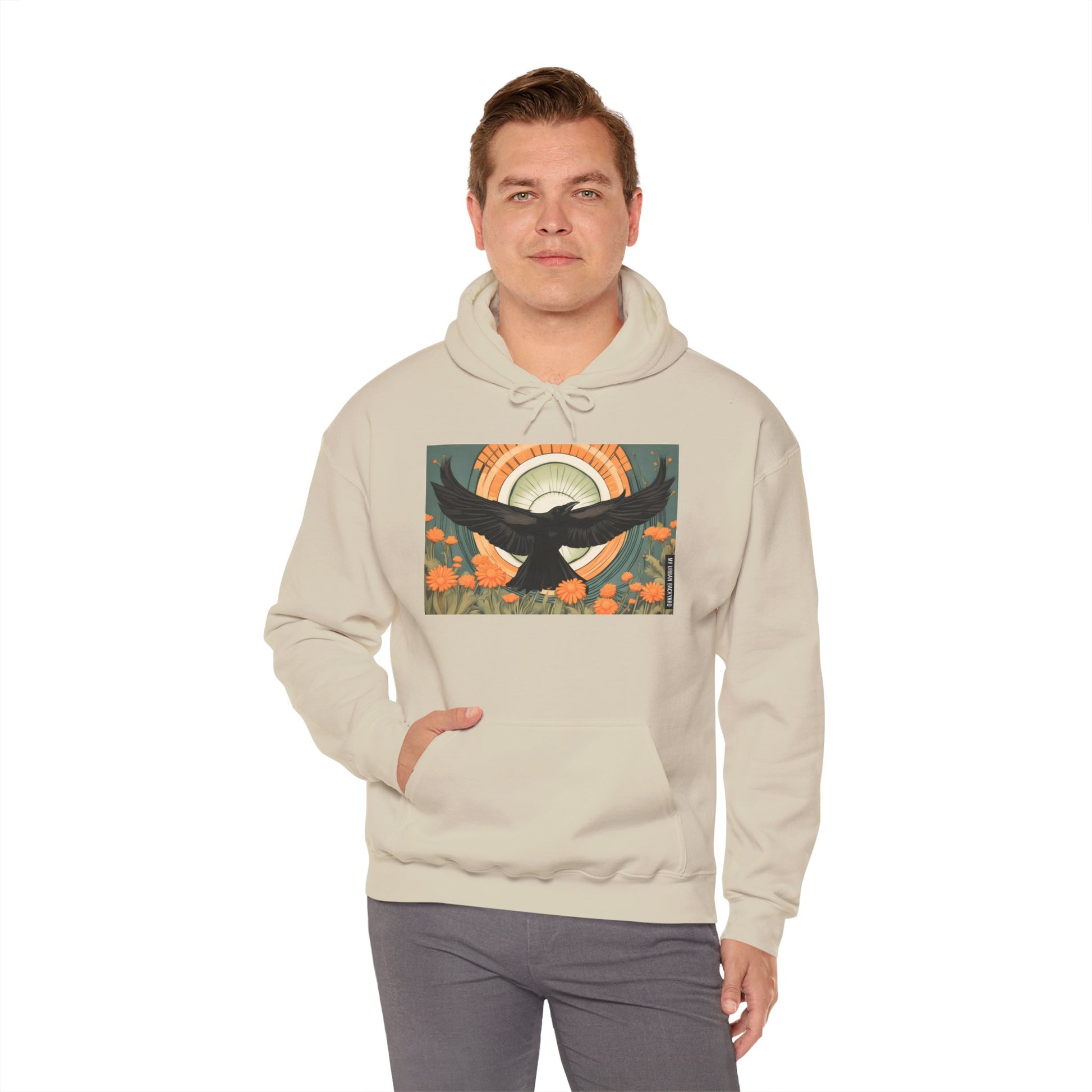 Flying Crow Hoodie, Cozy Bird Design Sweatshirt, Gift for Nature Lovers, Fall Fashion, Eco-Friendly Apparel