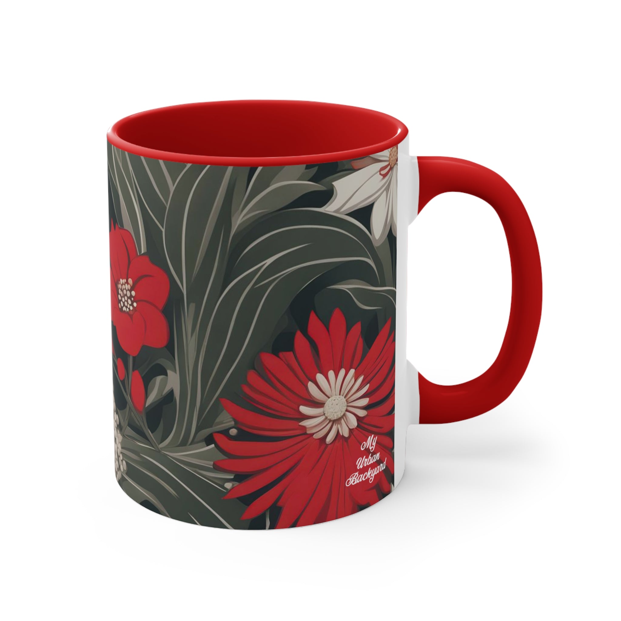 Red and White Flowers, Ceramic Coffee Mug