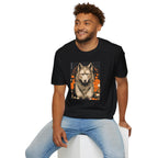 Wolf with Flowers, 100% Cotton T-Shirt