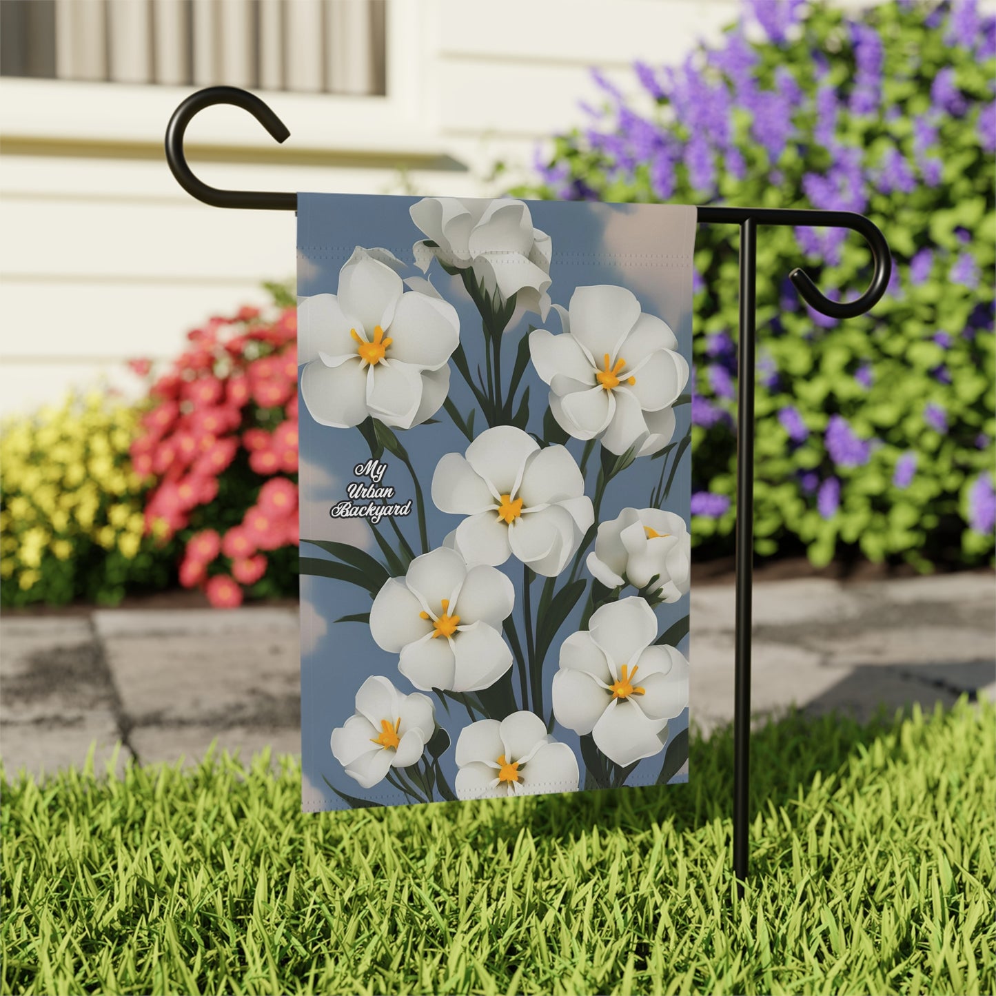 Outdoor Garden Flag for Yard, Patio or Work Decor, Double Sided, Vertical, Flag only - White Flowers