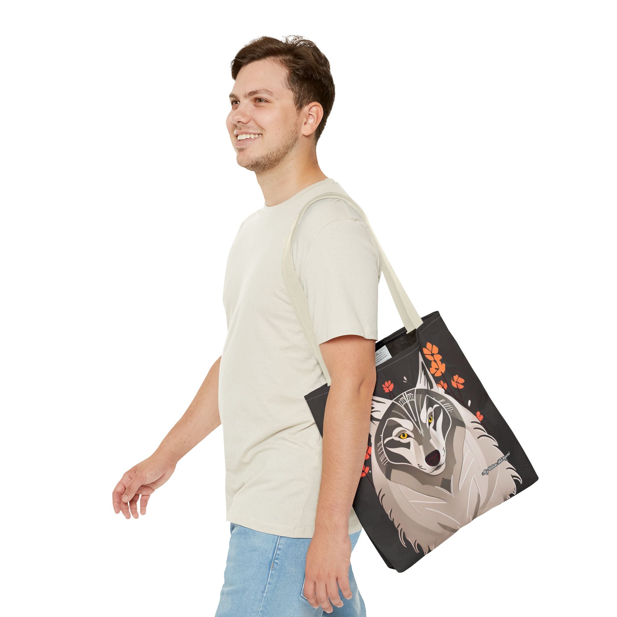 Art Deco Wolf Tote Bag with Cotton Handles For Everyday Use, 3 Sizes