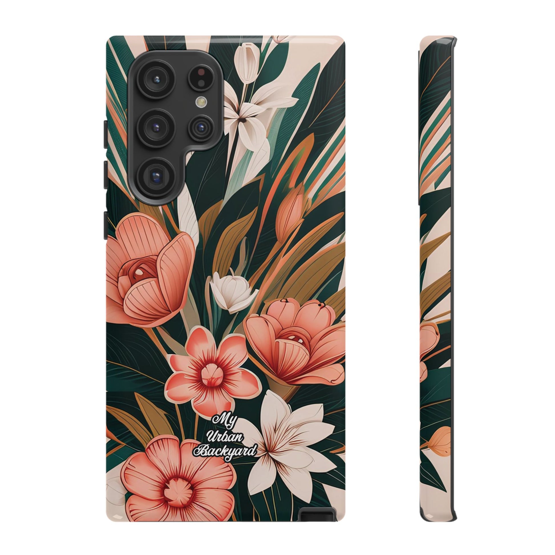Peach Art Deco Flowers, Cell Phone Case - Apple, Samsung, Google Pixel