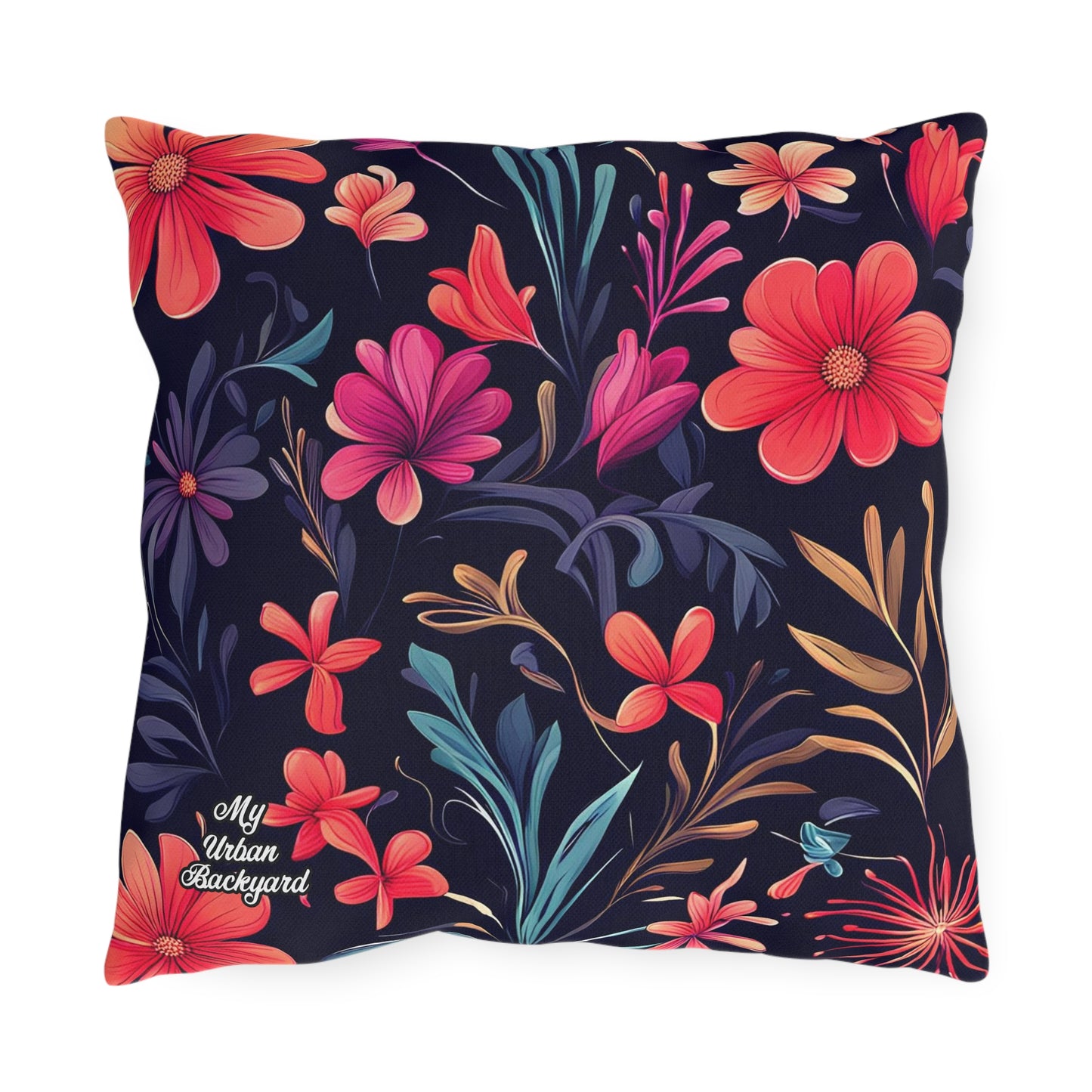 Night Blooming Wildflowers, Blue accent color, Indoor/Outdoor Throw Pillow, Decor for Home or Office