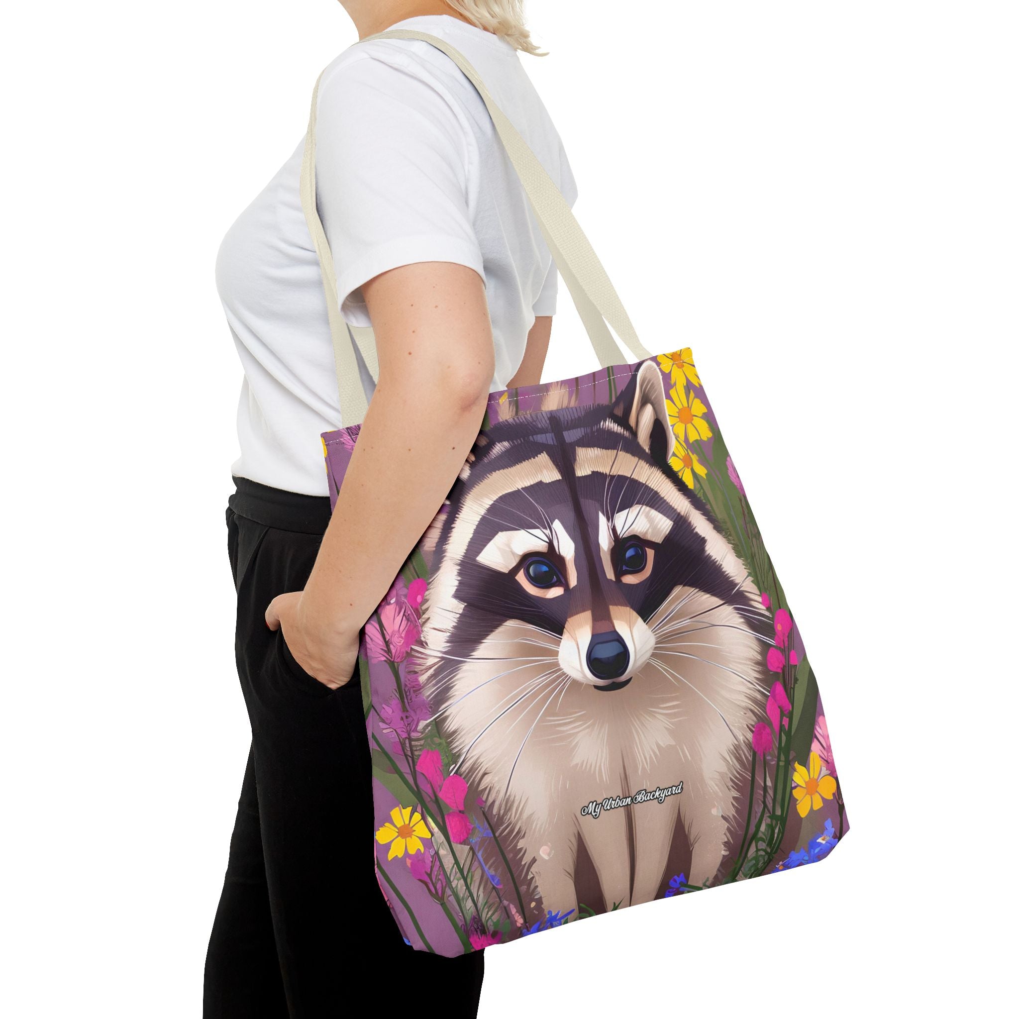 Raccoon and Flowers Tote Bag with Cotton Handles For Everyday Use, 3 Sizes
