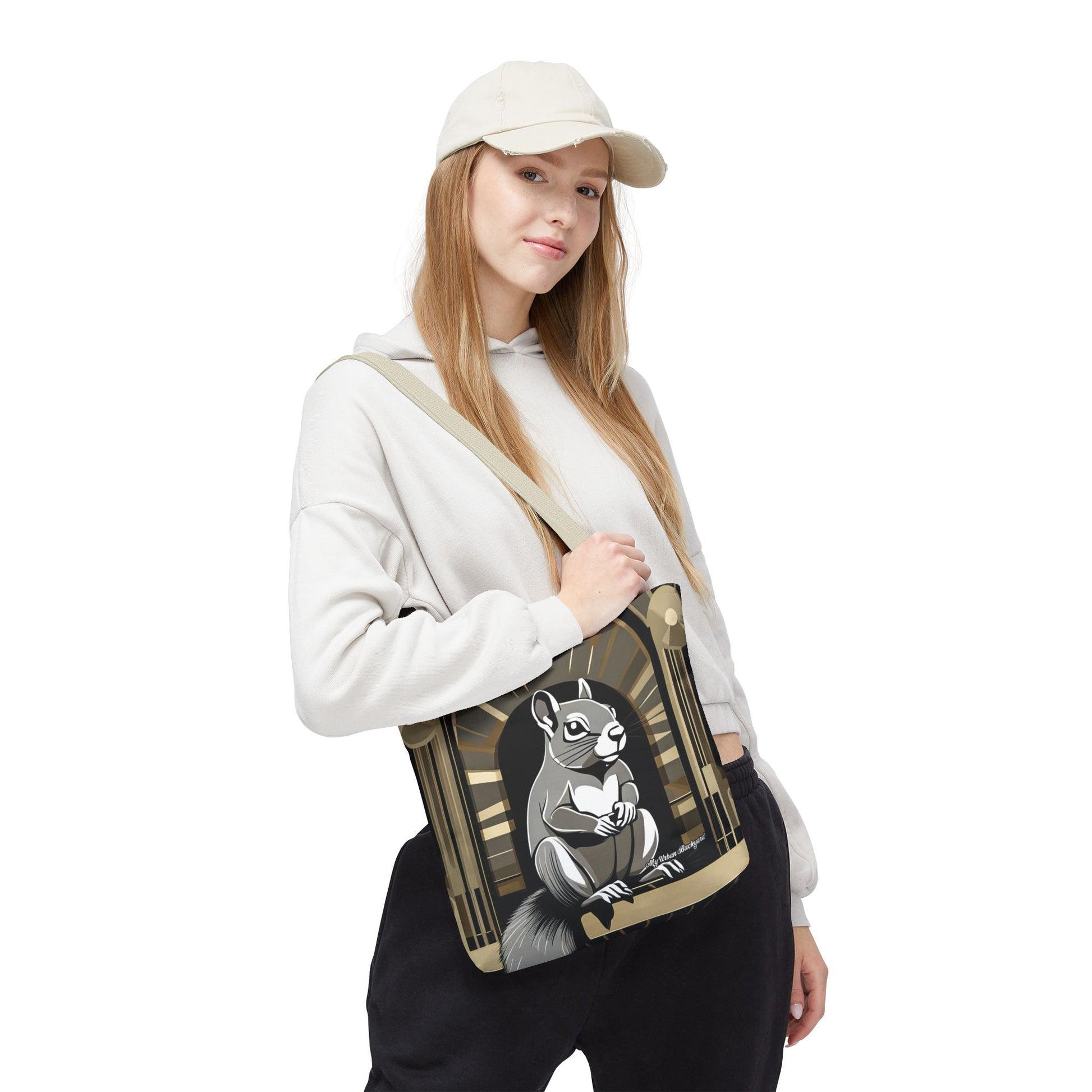Art Deco Squirrel, Tote Bag with Cotton Handles For Everyday Use, 3 Sizes