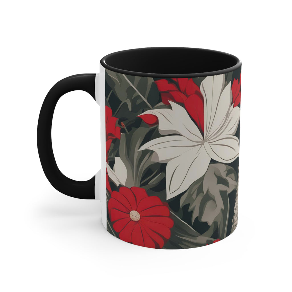 Red and White Flowers, Ceramic Mug - Perfect for Coffee, Tea, and More!