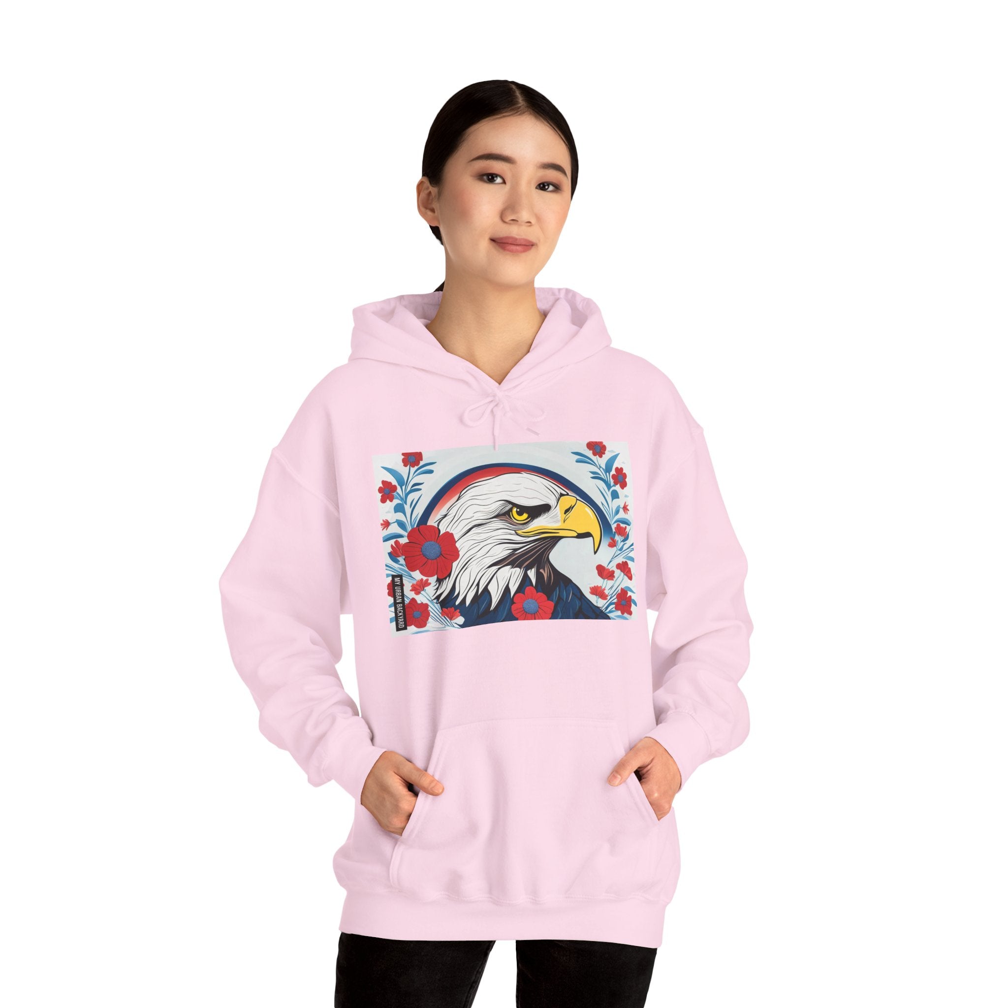 Bald Eagle w Flowers, Unisex Hoodie w Front Pocket