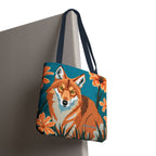 Coyote with Flowers Tote Bag with Cotton Handles For Everyday Use, 3 Sizes