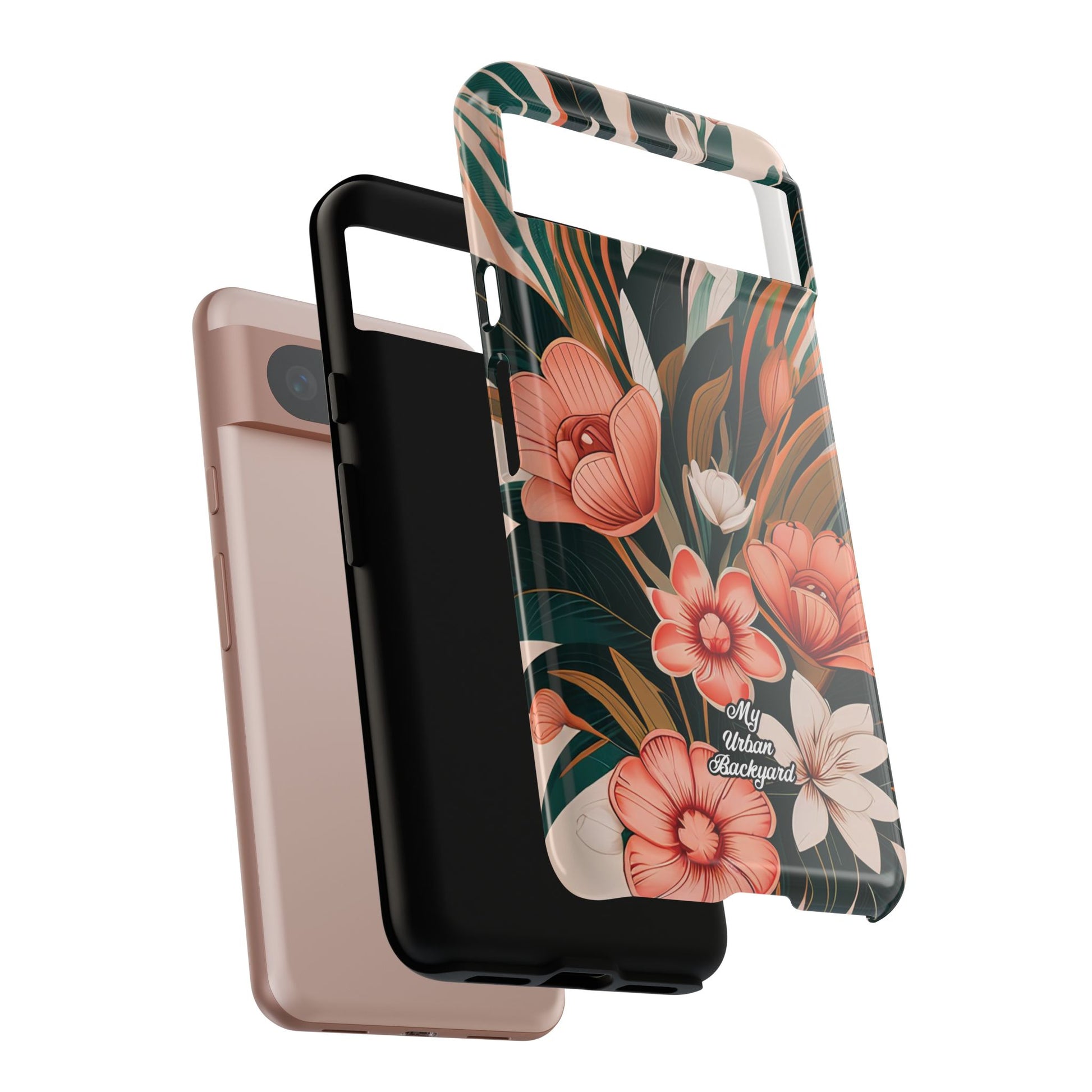 Peach Art Deco Flowers, Cell Phone Case - Apple, Samsung, Google Pixel