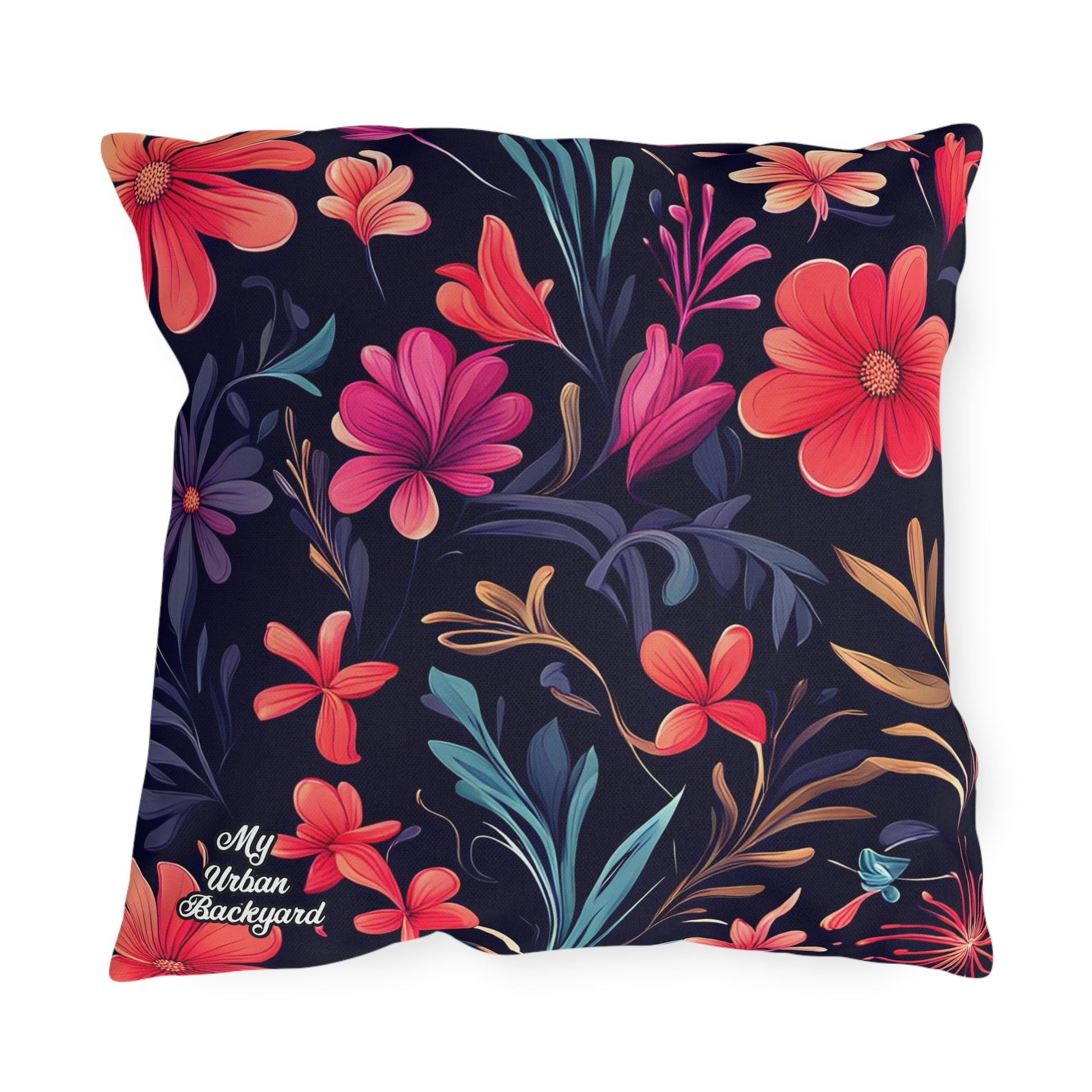 Night Blooming Wildflowers, Blue accent color, Throw Pillow, Indoor/Outdoor Decor for Home or Office