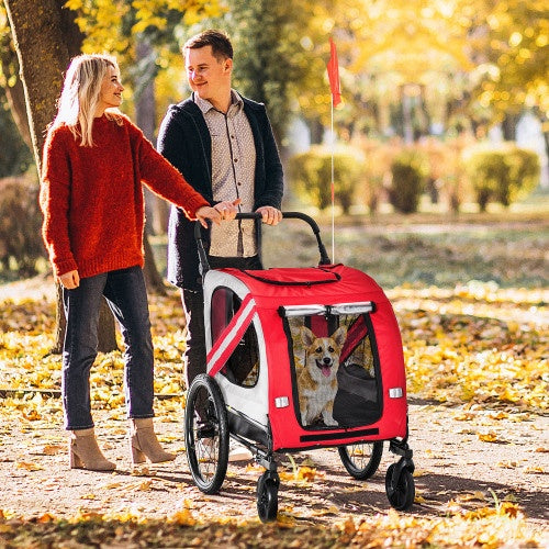 2-in-1 Pet Stroller And Bike Trailer, For Small Pets, Red