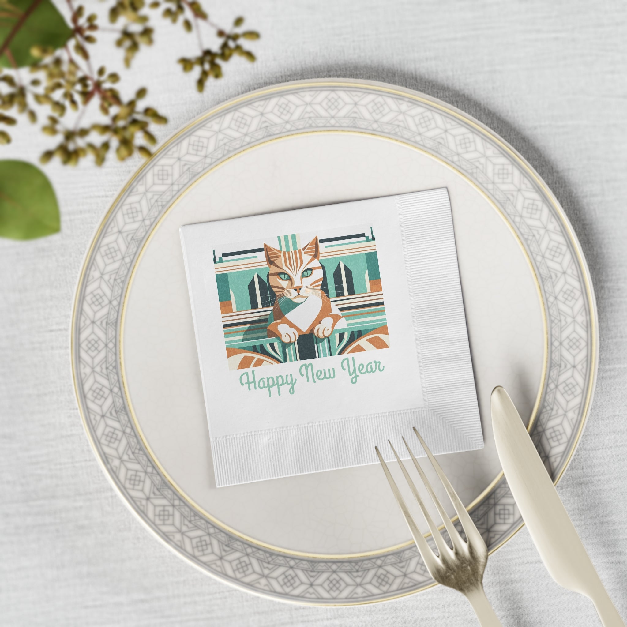 Art Deco Tabby — New Year Napkins