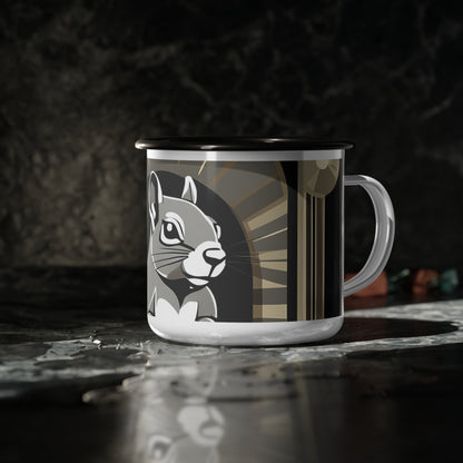 Art Deco Squirrel, Enamel Camping Mug for Coffee, Tea, Cocoa, or Cereal - 12oz