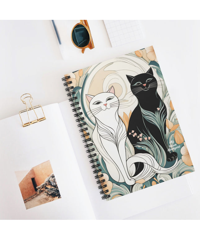 Two Happy Cats, Spiral Notebook Writing Journal - 118 Ruled Pages