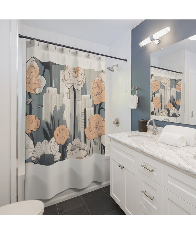 Urban Flowers, Shower Curtain, Cream accent color - 71" x 74"