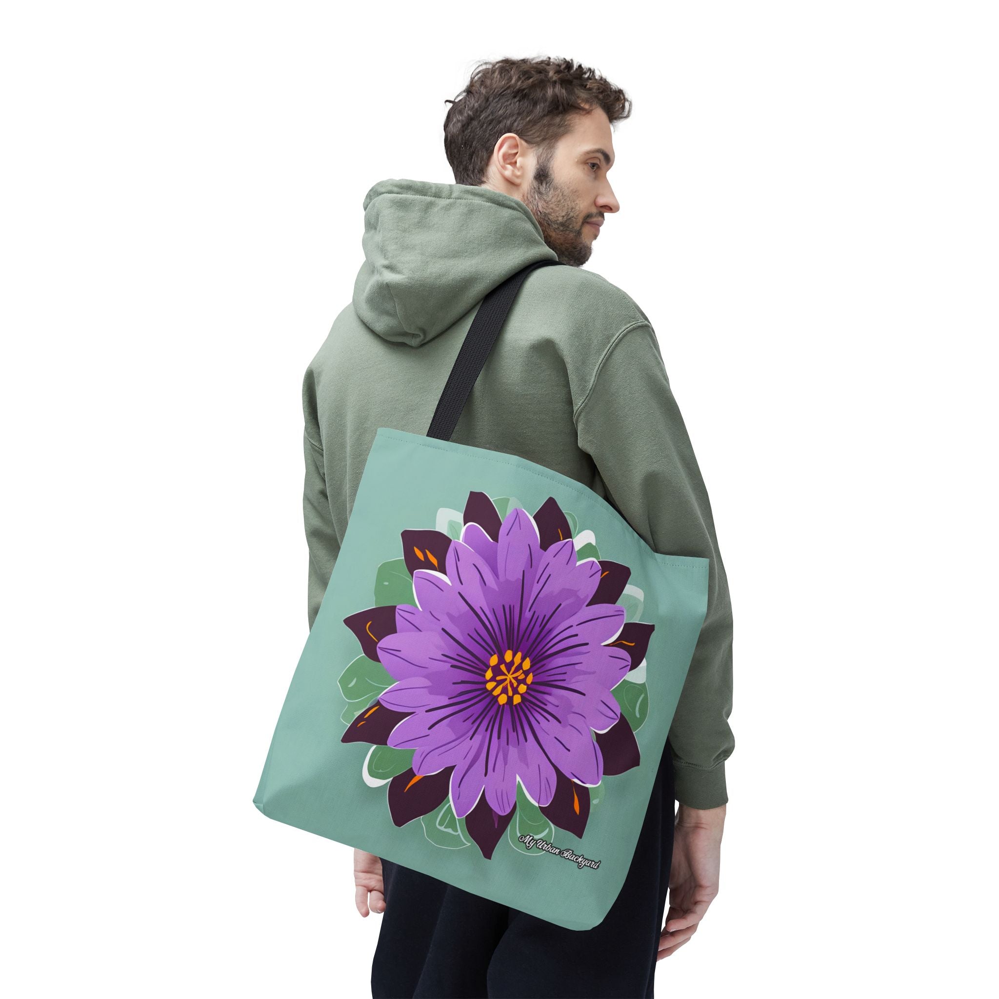 Purple Flower Tote Bag with Cotton Handles For Everyday Use, 3 Sizes