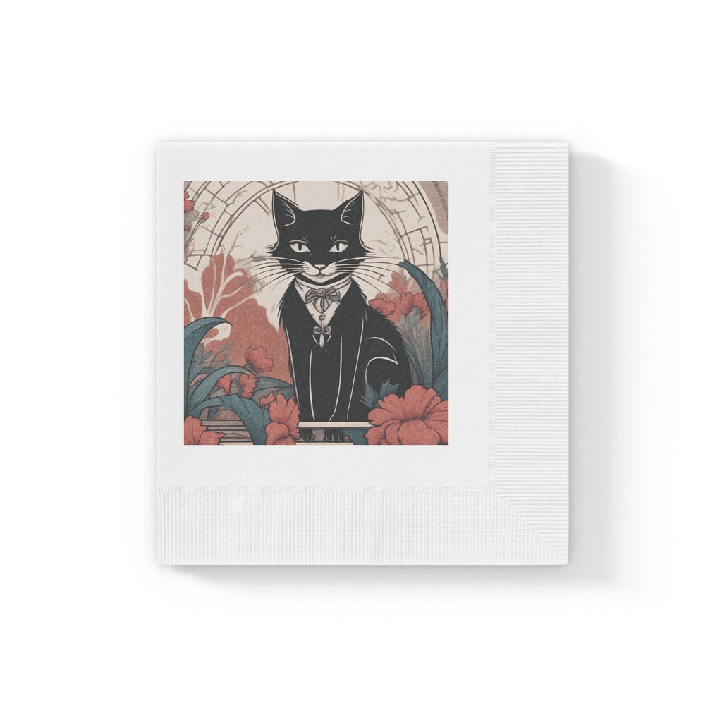 Tuxedo Cat with Flowers Napkins