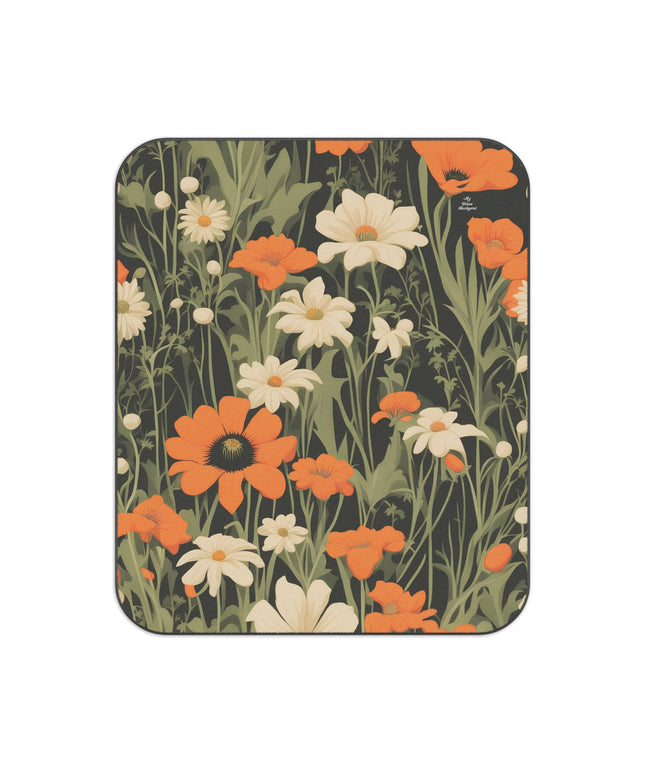 Orange and White Flowers, Outdoor Picnic Blanket with Soft Fleece Top, Water-Resistant Bottom, 51" × 61"