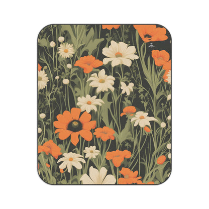 Orange and White Flowers, Outdoor Picnic Blanket with Soft Fleece Top, Water-Resistant Bottom, 51" × 61"