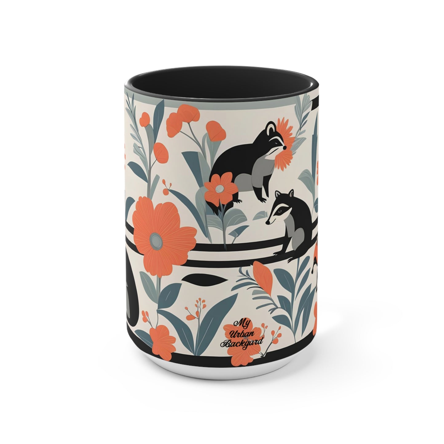 Raccoon Mural with Pastel Flowers, Ceramic Mug - Perfect for Coffee, Tea, and More!