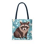 Young Raccoon w Flowers Tote Bag with Cotton Handles For Everyday Use, 3 Sizes