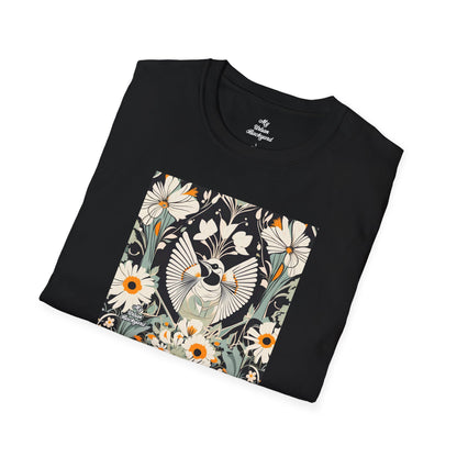 White Bird with Flowers, Soft 100% Cotton T-Shirt, Unisex, Short Sleeve, Classic Fit