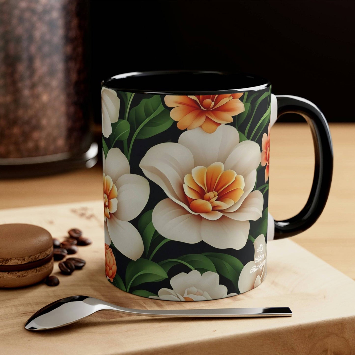 Ceramic Mug for Coffee, Tea, Hot Cocoa. Home/Office, White Flowers