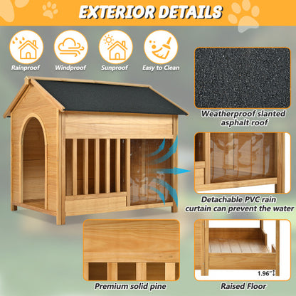 Large Wooden Dog House With Porch, Asphalt Roof and Raised Floor, For Medium and Large Dogs