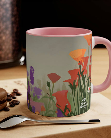 Ceramic Mug for Coffee, Tea, Hot Cocoa. Home/Office, Cat w Wildflowers