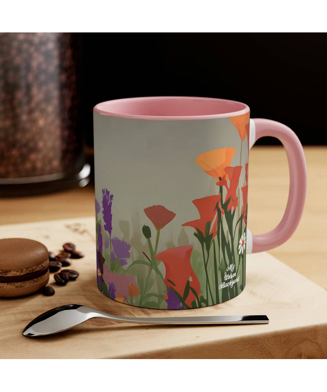 Ceramic Mug for Coffee, Tea, Hot Cocoa. Home/Office, Cat w Wildflowers