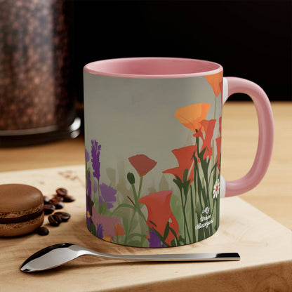 Ceramic Mug for Coffee, Tea, Hot Cocoa. Home/Office, Cat w Wildflowers