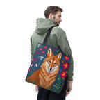 Coyote w Red Flowers Tote Bag with Cotton Handles For Everyday Use, 3 Sizes