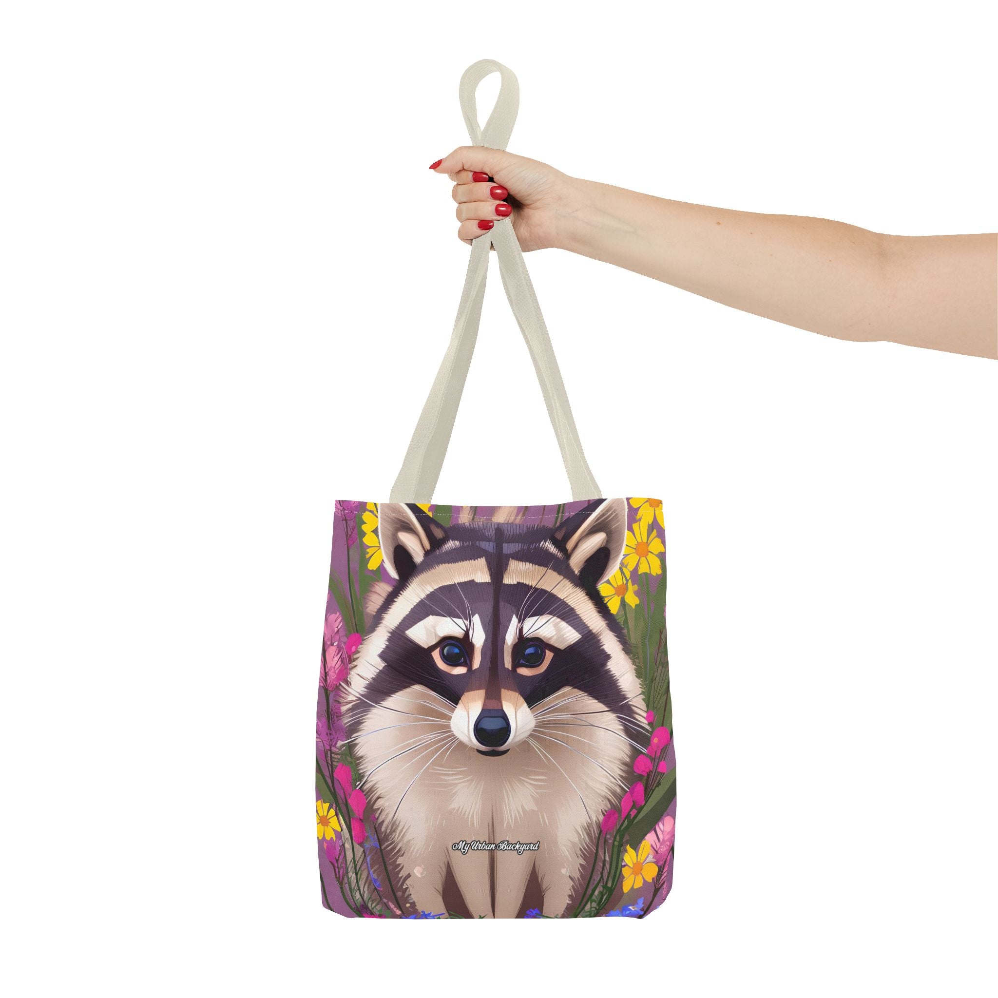 Raccoon and Flowers Tote Bag with Cotton Handles For Everyday Use, 3 Sizes