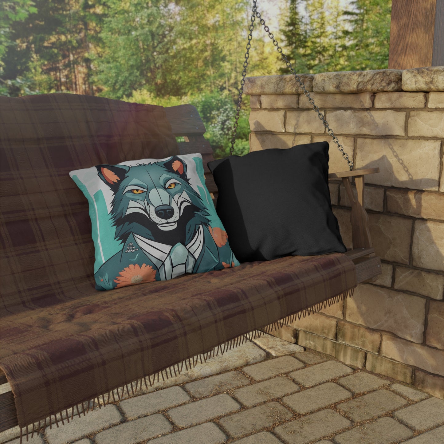 Vincent Blueclaw, Wolf Throw Pillow, Indoor/Outdoor Decor for Home or Office