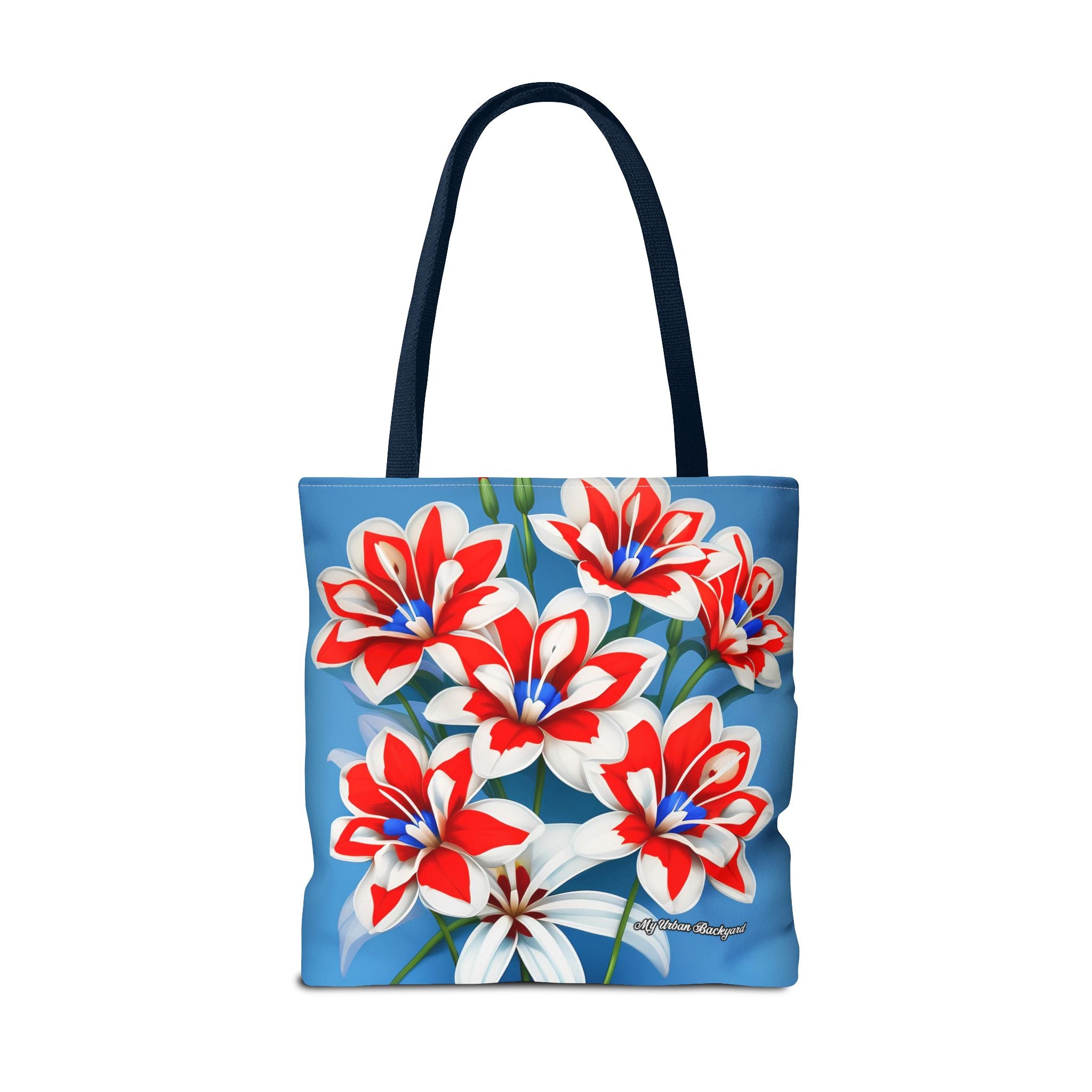 Bouquet of Red White and Blue Flowers Tote Bag with Cotton Handles For Everyday Use, 3 Sizes