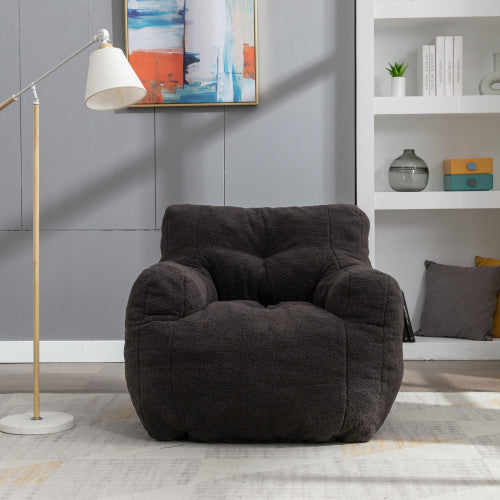 Soft Teddy Tufted Foam Bean Bag Chair, Dark Gray