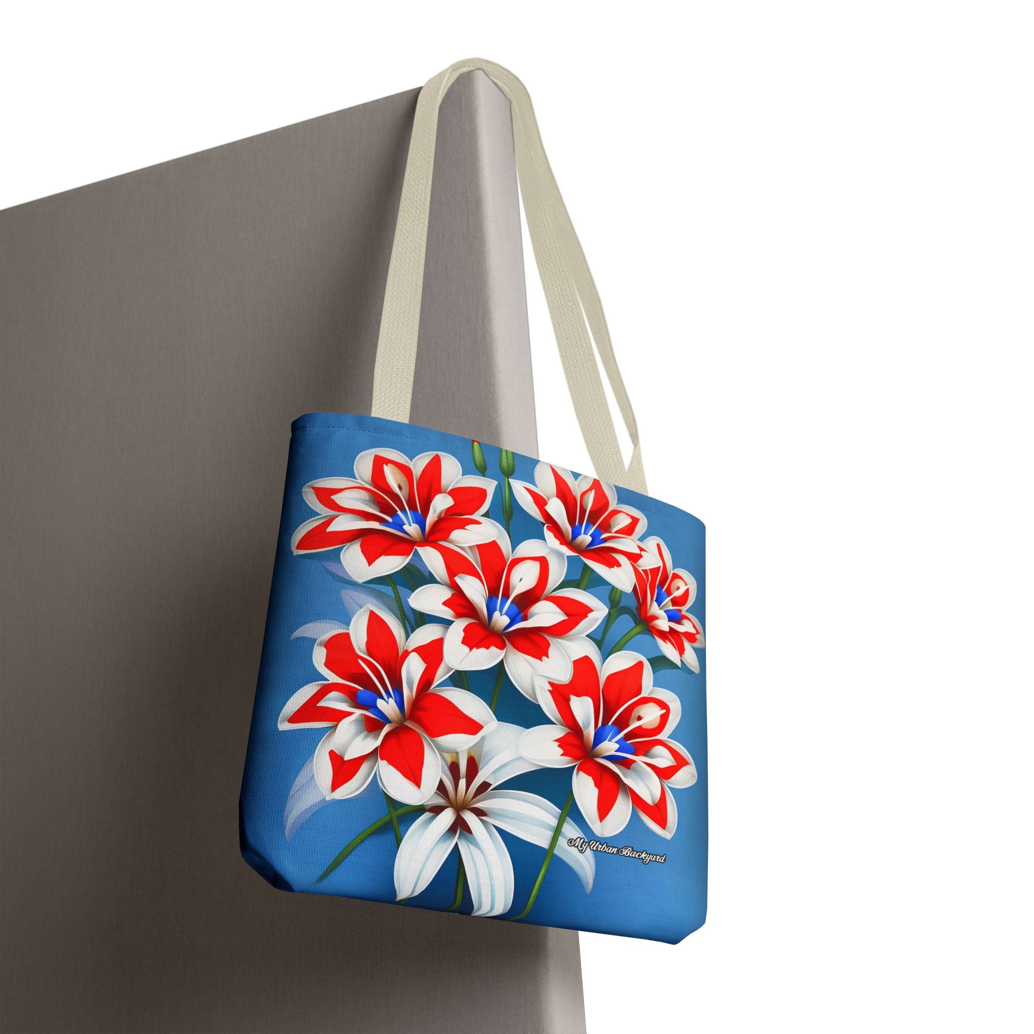 Bouquet of Red White and Blue Flowers Tote Bag with Cotton Handles For Everyday Use, 3 Sizes