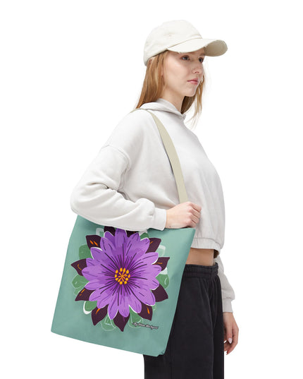 Purple Flower Tote Bag with Cotton Handles For Everyday Use, 3 Sizes