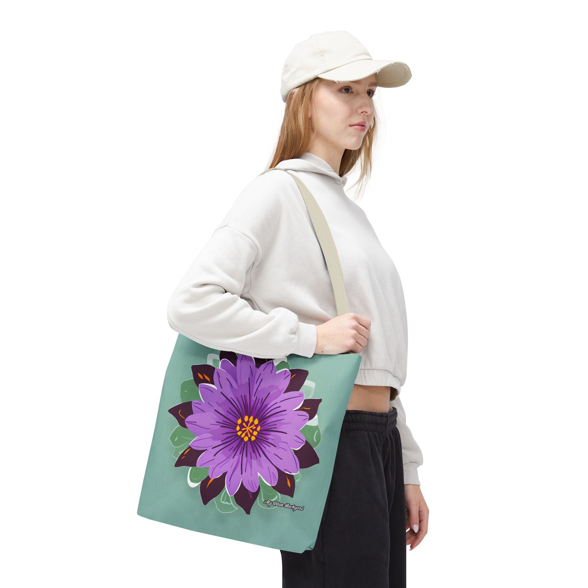 Purple Flower Tote Bag with Cotton Handles For Everyday Use, 3 Sizes