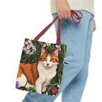 Orange Cat with Flowers Tote Bag with Cotton Handles For Everyday Use, 3 Sizes