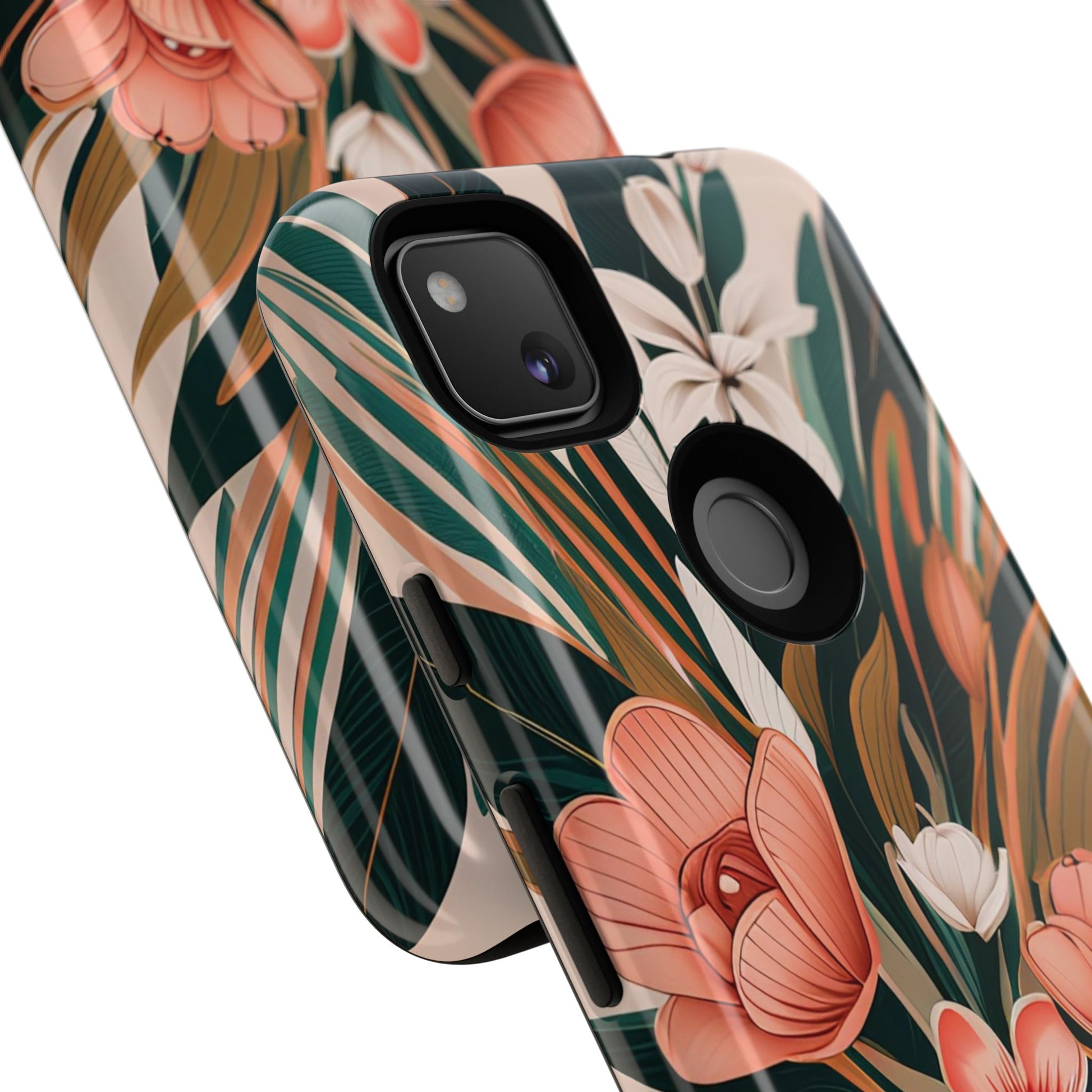 Peach Art Deco Flowers, Cell Phone Case - Apple, Samsung, Google Pixel