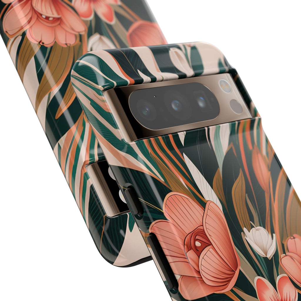 Peach Art Deco Flowers, Cell Phone Case - Apple, Samsung, Google Pixel