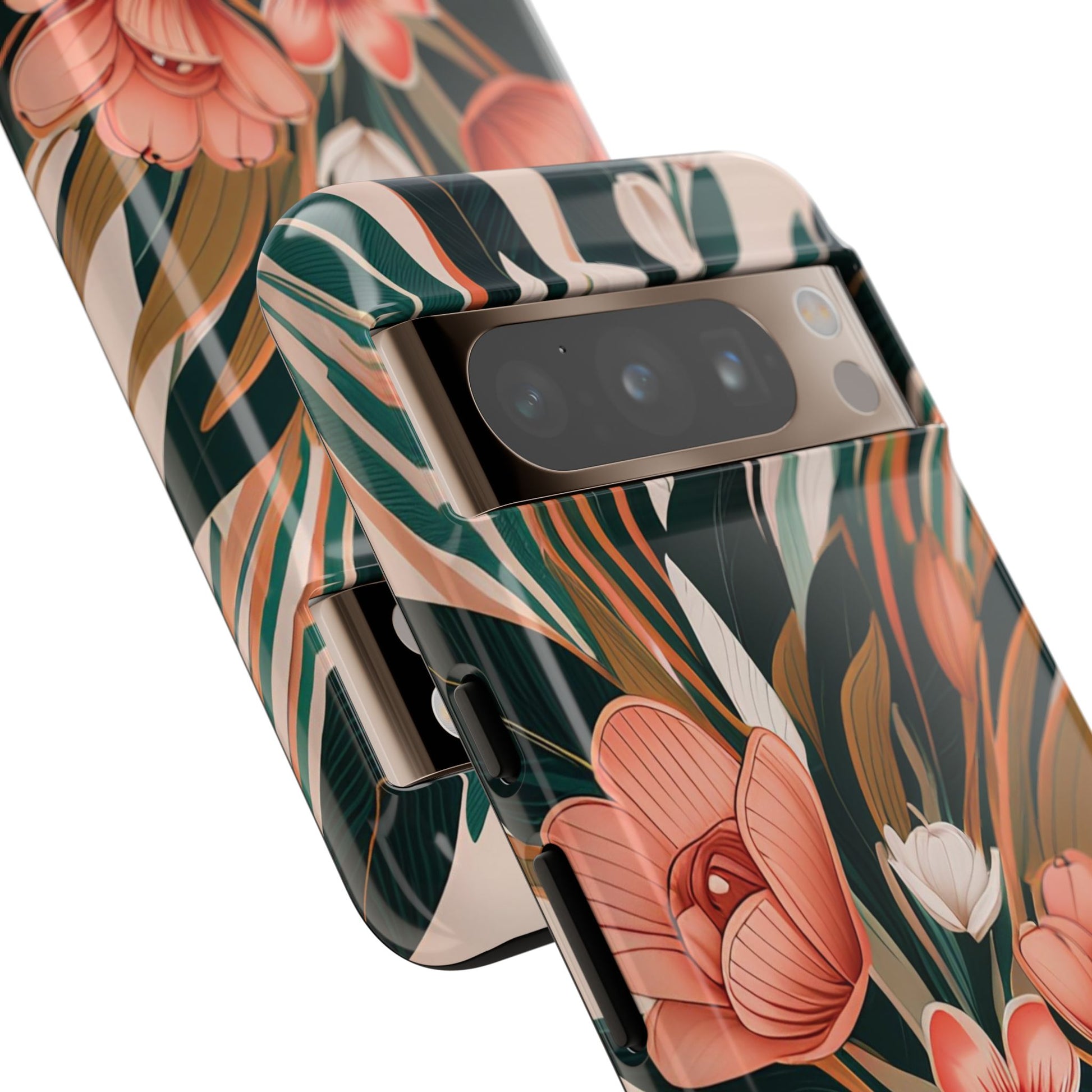 Peach Art Deco Flowers, Cell Phone Case - Apple, Samsung, Google Pixel
