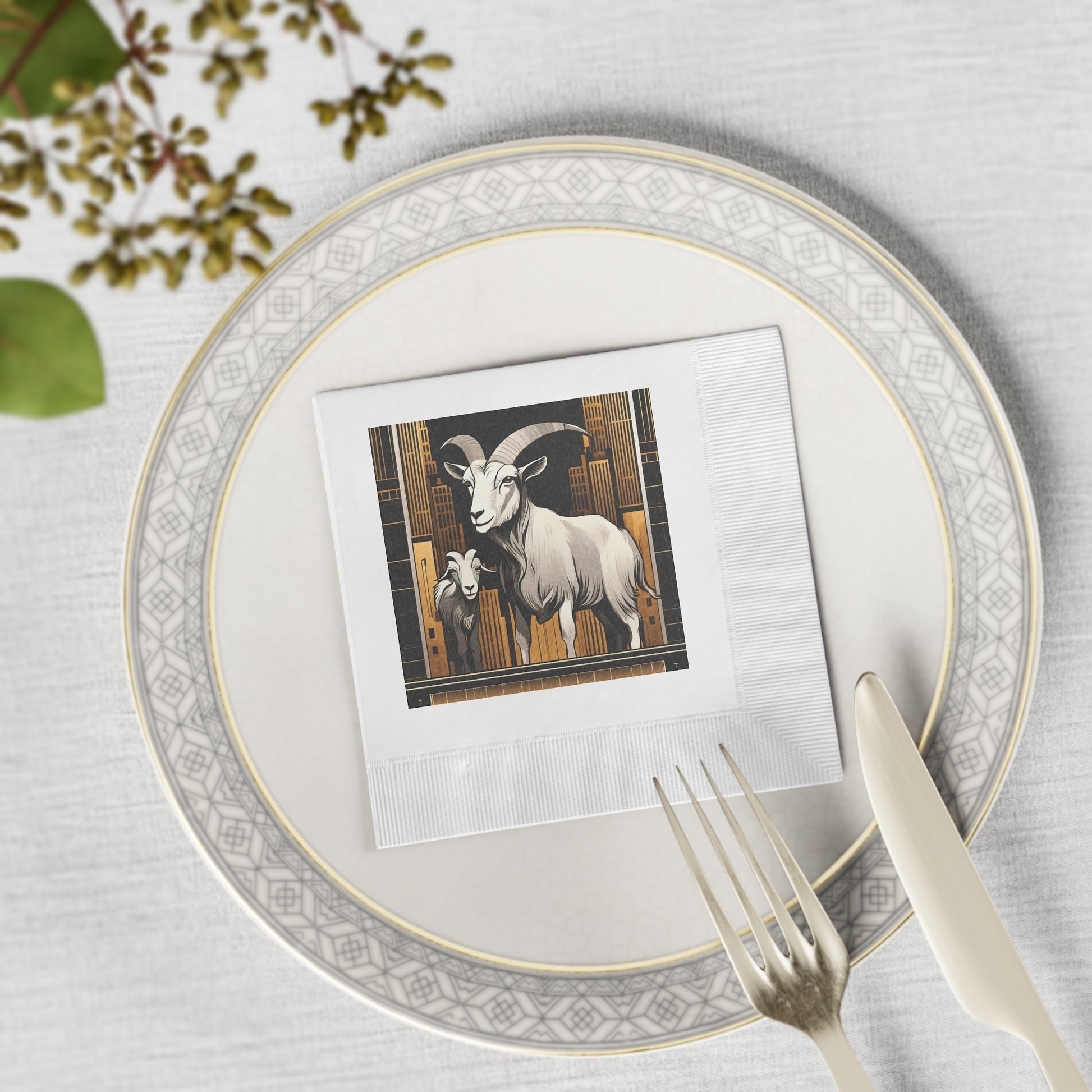 Goat Art Cocktail Napkins — Vintage Goats Party Napkins, 2 sizes, Pack of 50 or 100