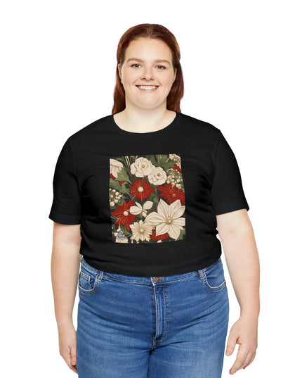 Red & White Flowers, Soft 100% Jersey Cotton T-Shirt, Unisex, Short Sleeve, Retail Fit